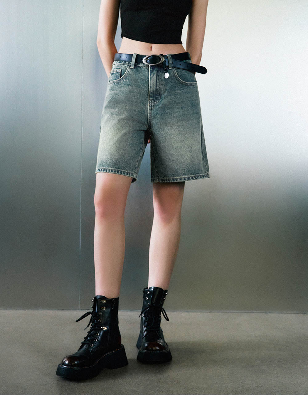 Denim Shorts With Belt