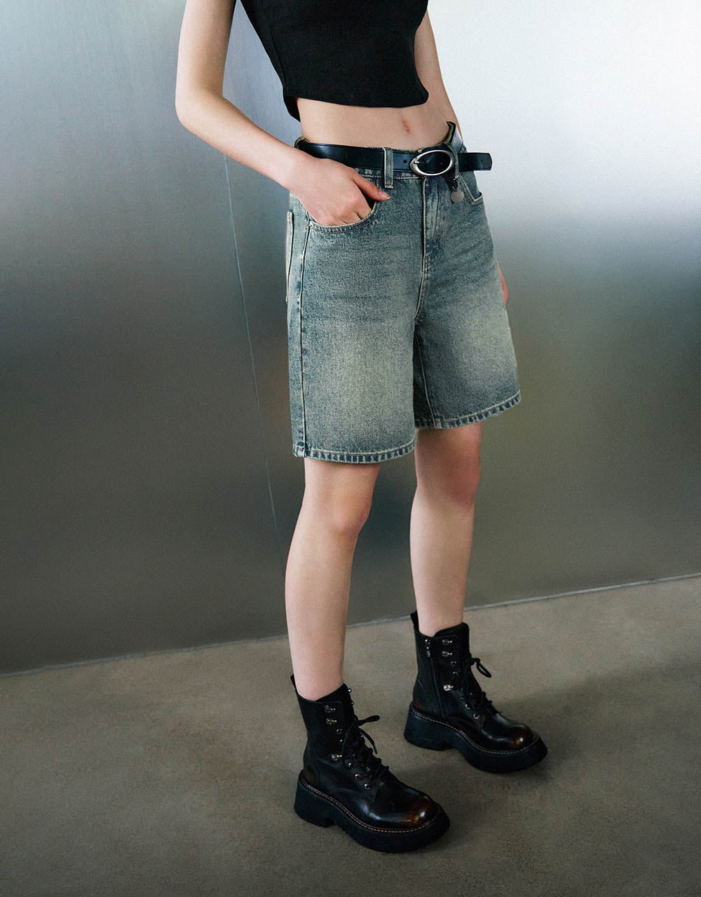 Denim Shorts With Belt