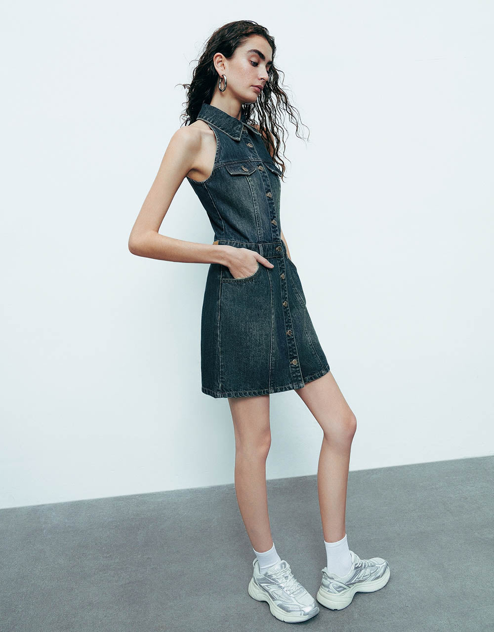 Sleeveless Lapel Denim Dress