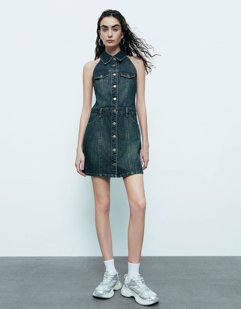 Sleeveless Lapel Denim Dress