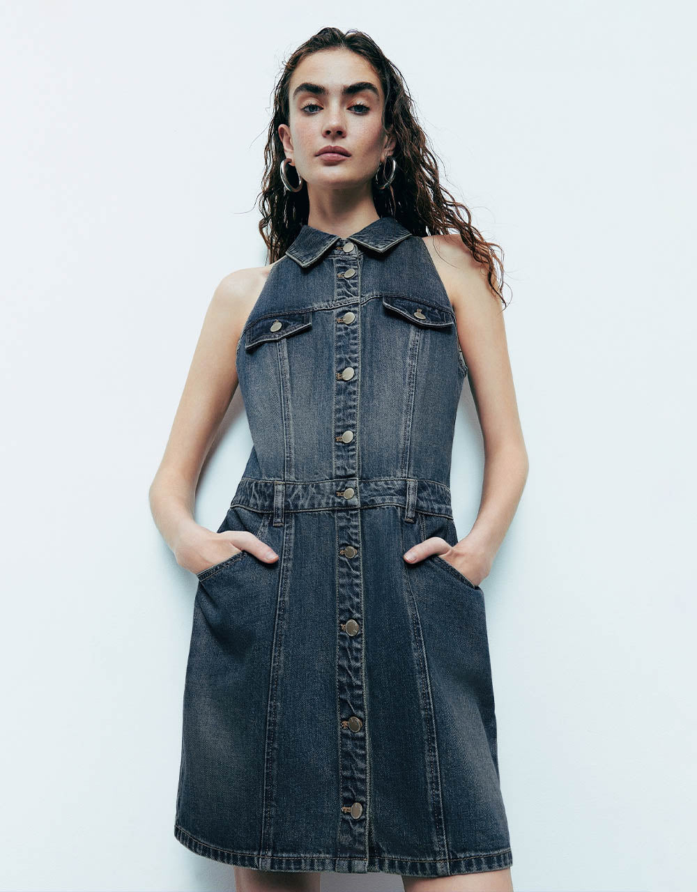 Sleeveless Lapel Denim Dress