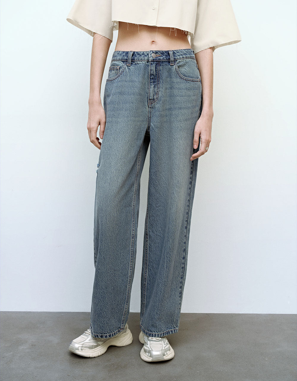 Cut-Out Wide-Leg Jeans