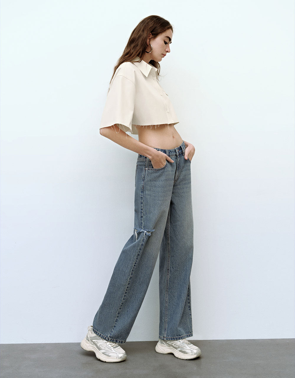 Cut-Out Wide-Leg Jeans