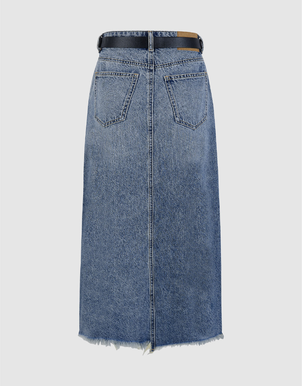 Split Raw Hem Straight Denim Skirt