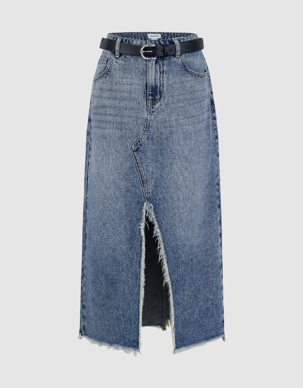 Split Raw Hem Straight Denim Skirt