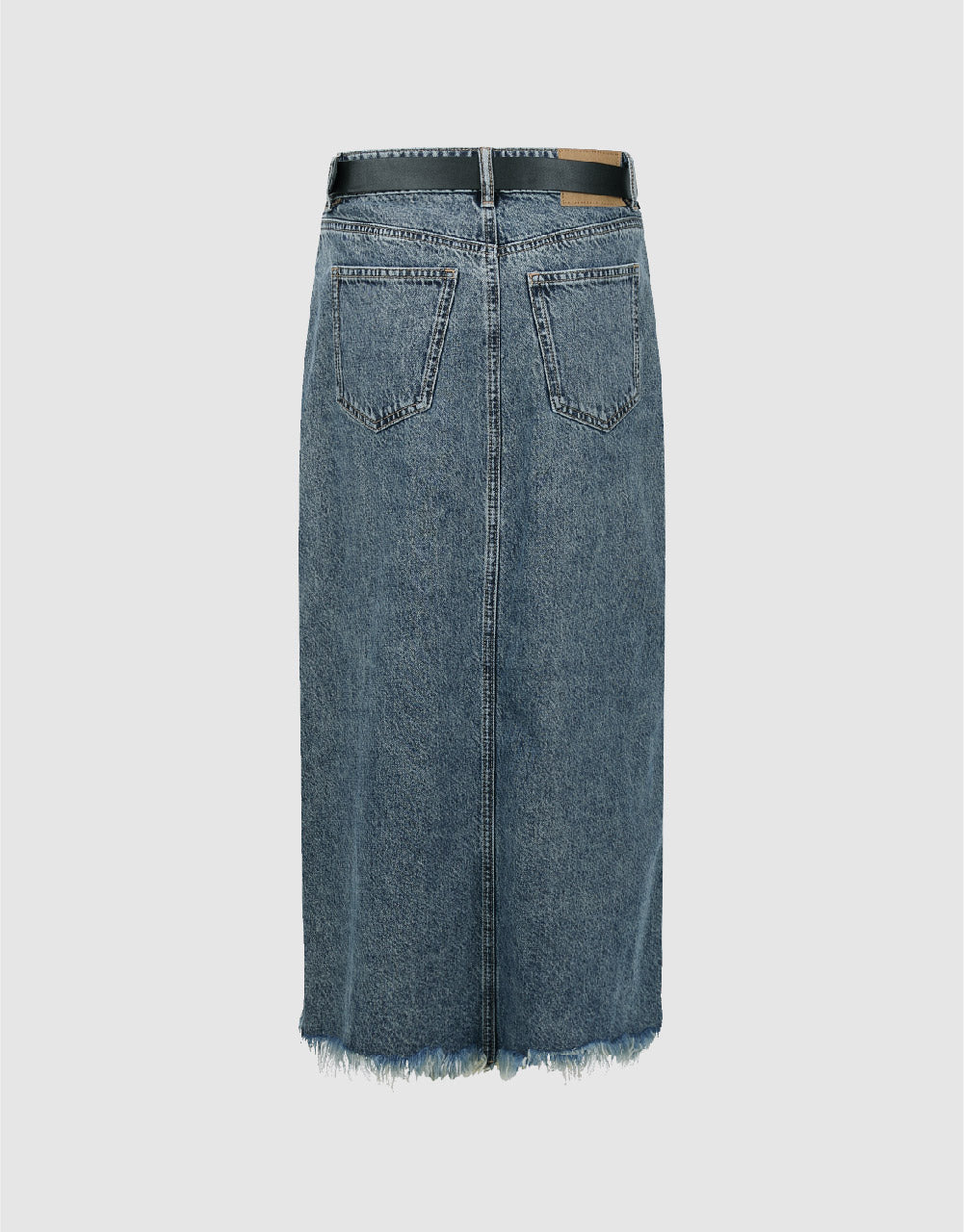 Split Raw Hem Straight Denim Skirt