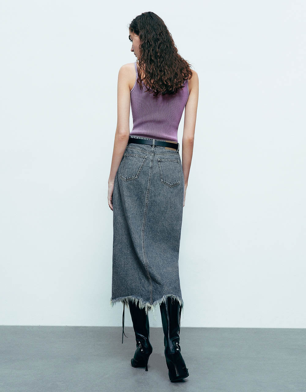 Split Raw Hem Straight Denim Skirt