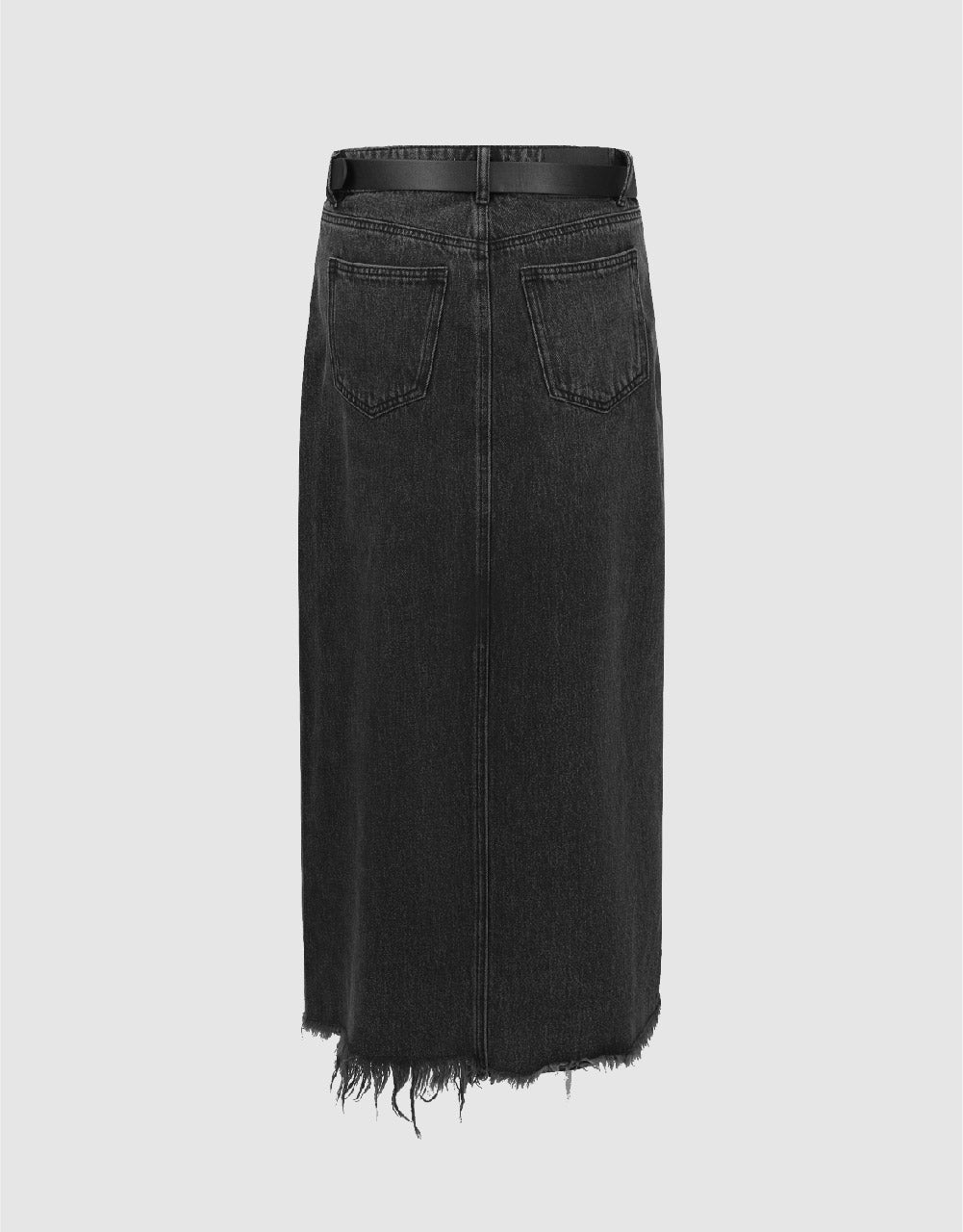 Split Raw Hem Straight Denim Skirt