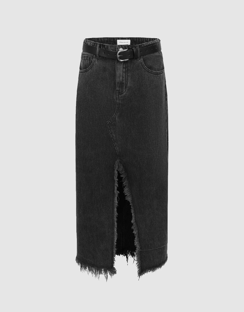 Split Raw Hem Straight Denim Skirt