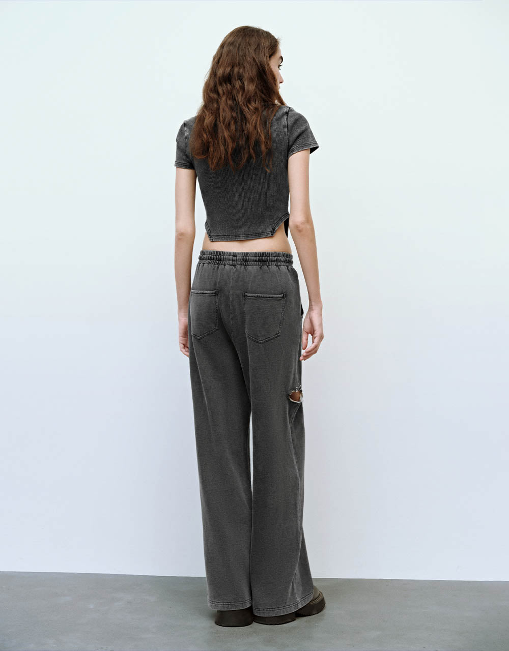 Elastic Waist Wide-Leg Jeans