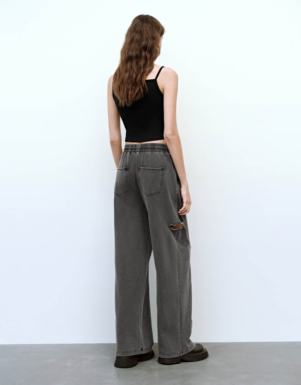 Elastic Waist Wide-Leg Jeans