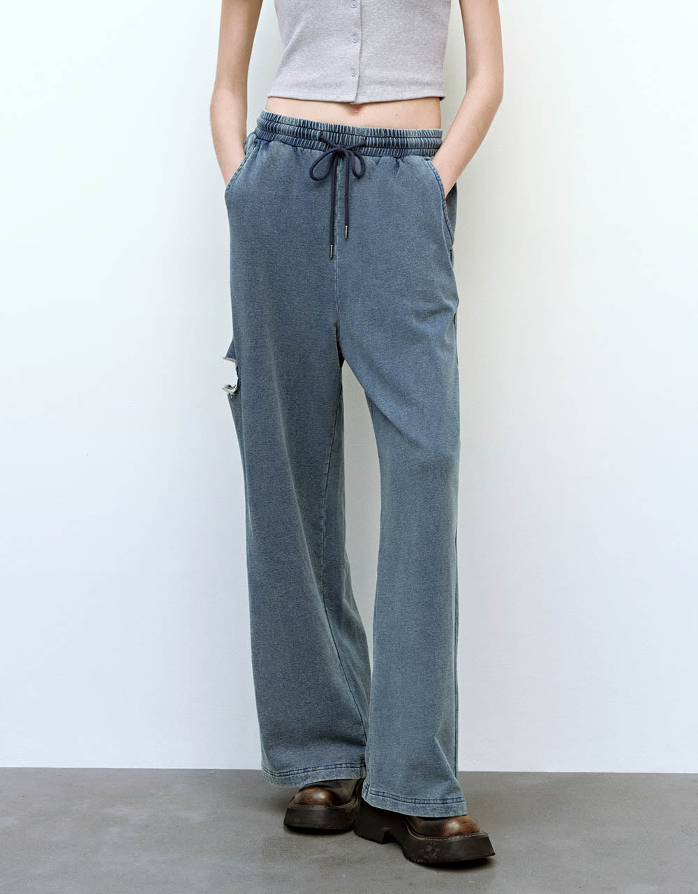 Drawstring Waist Wide-Leg Jeans