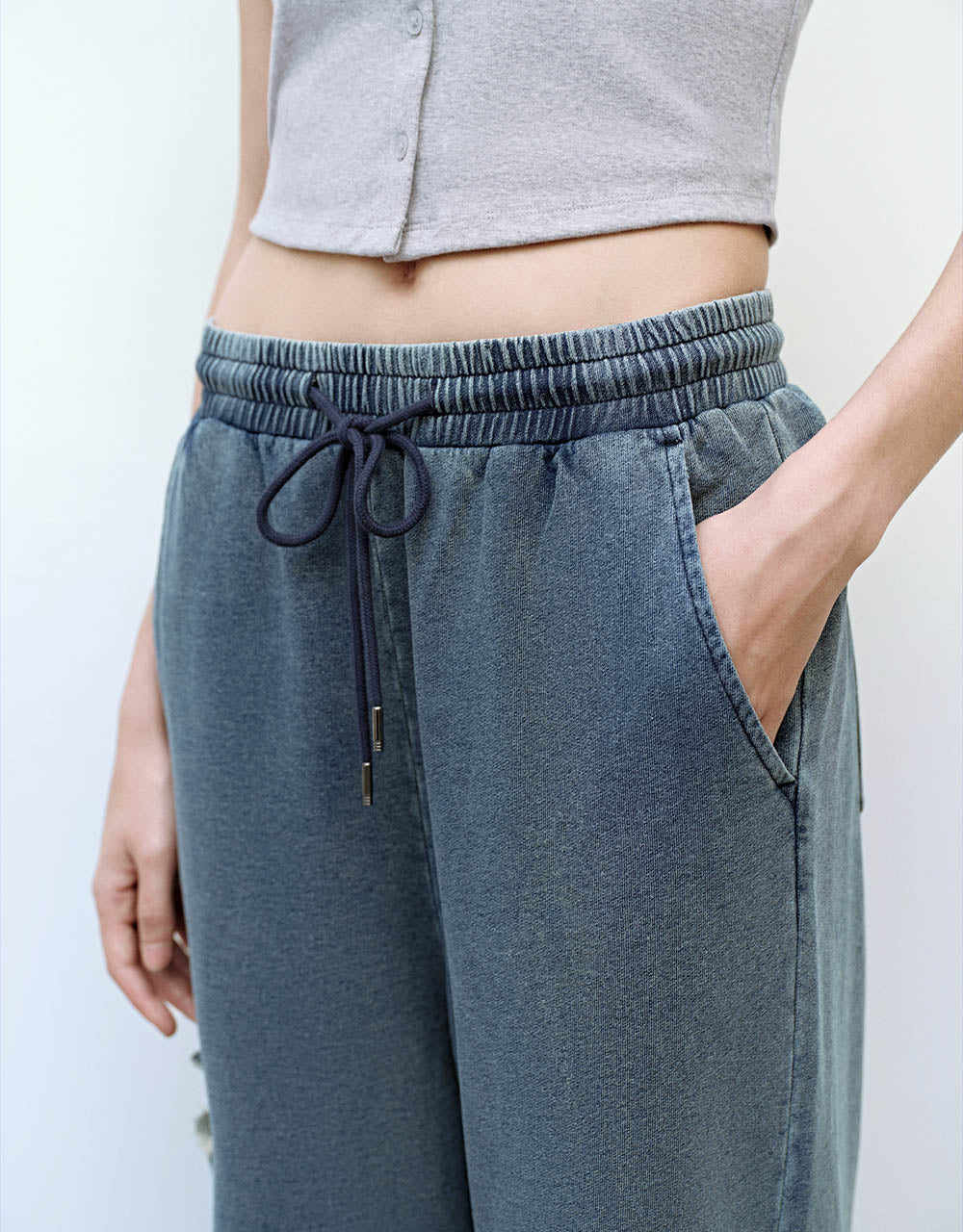 Drawstring Waist Wide-Leg Jeans