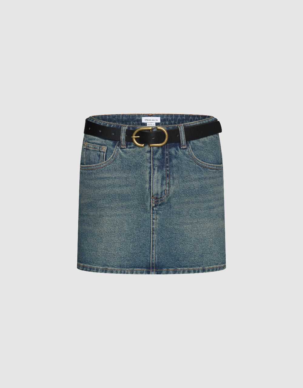 Mini Straight Denim Skirt With Belt