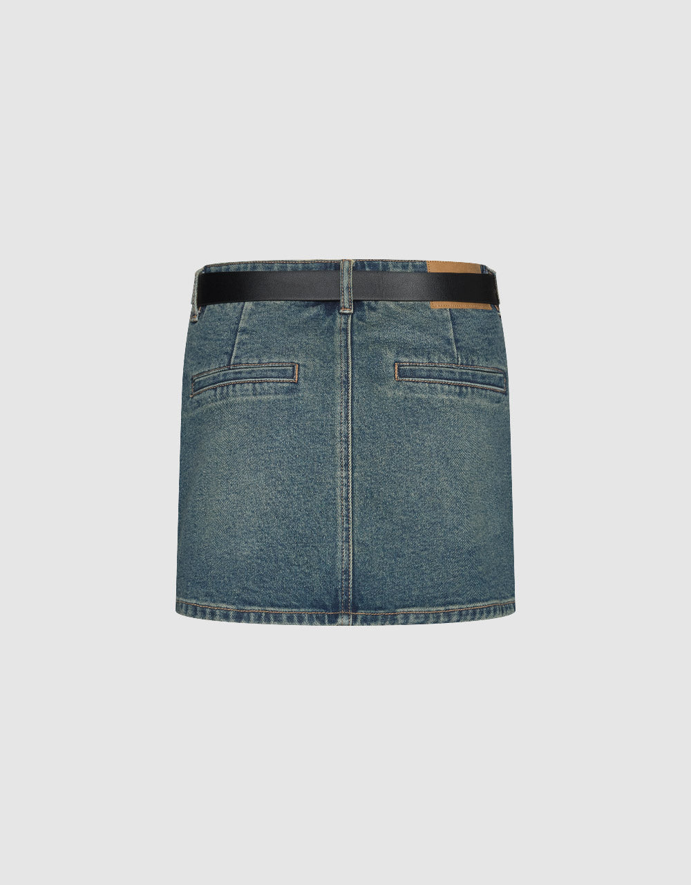 Mini Straight Denim Skirt With Belt
