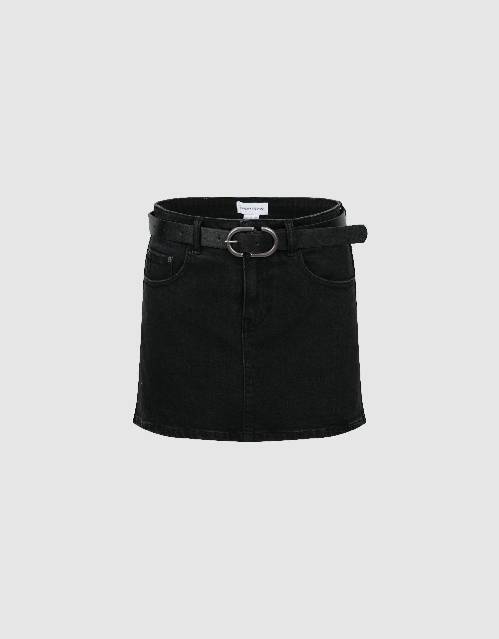 Mini Straight Denim Skirt With Belt