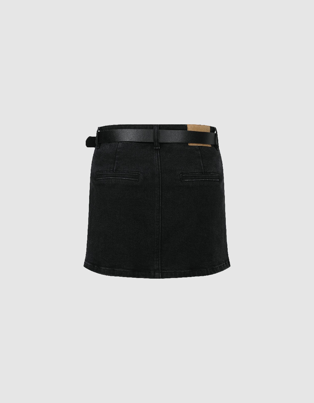 Mini Straight Denim Skirt With Belt