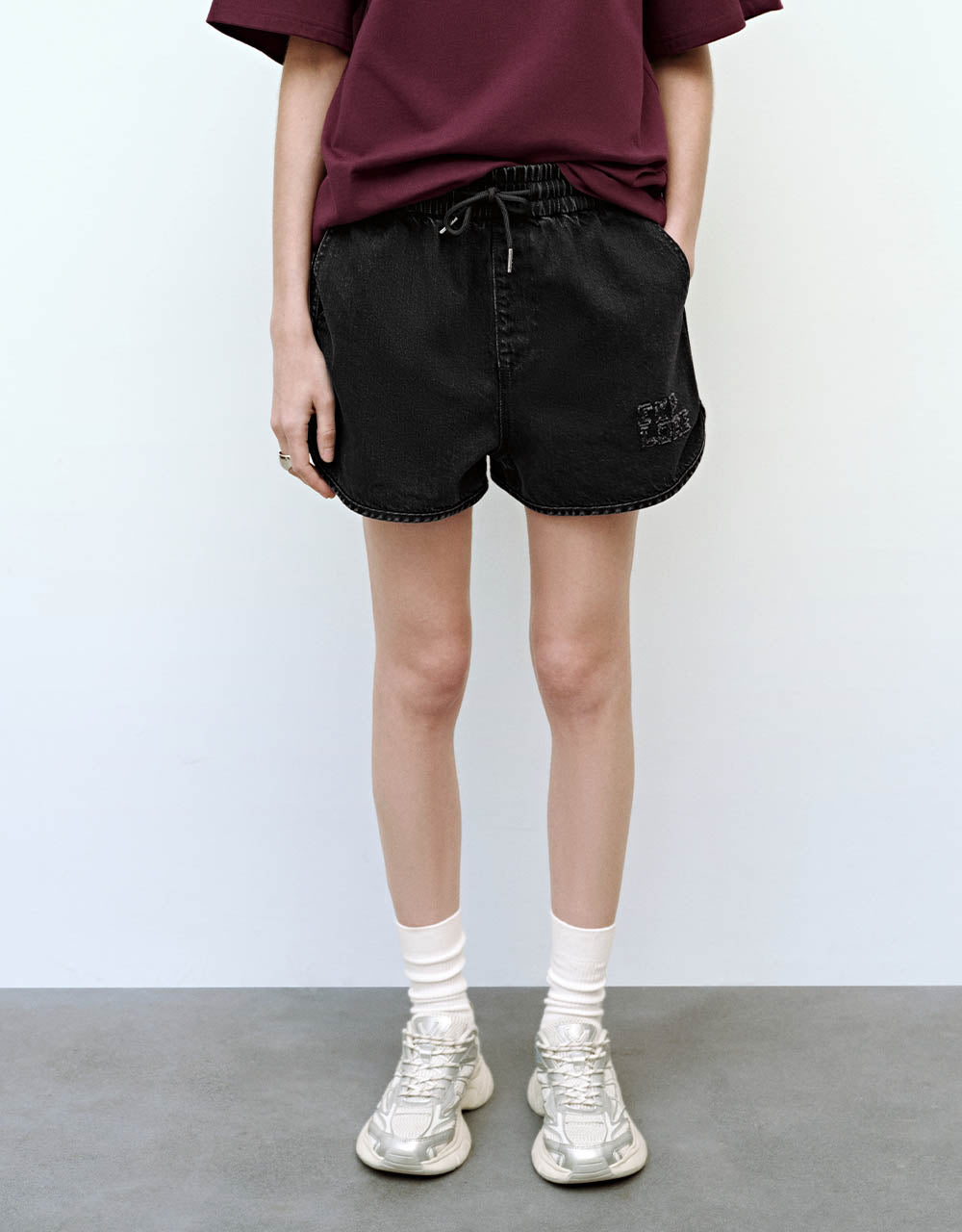 Drawstring Waist Denim Shorts