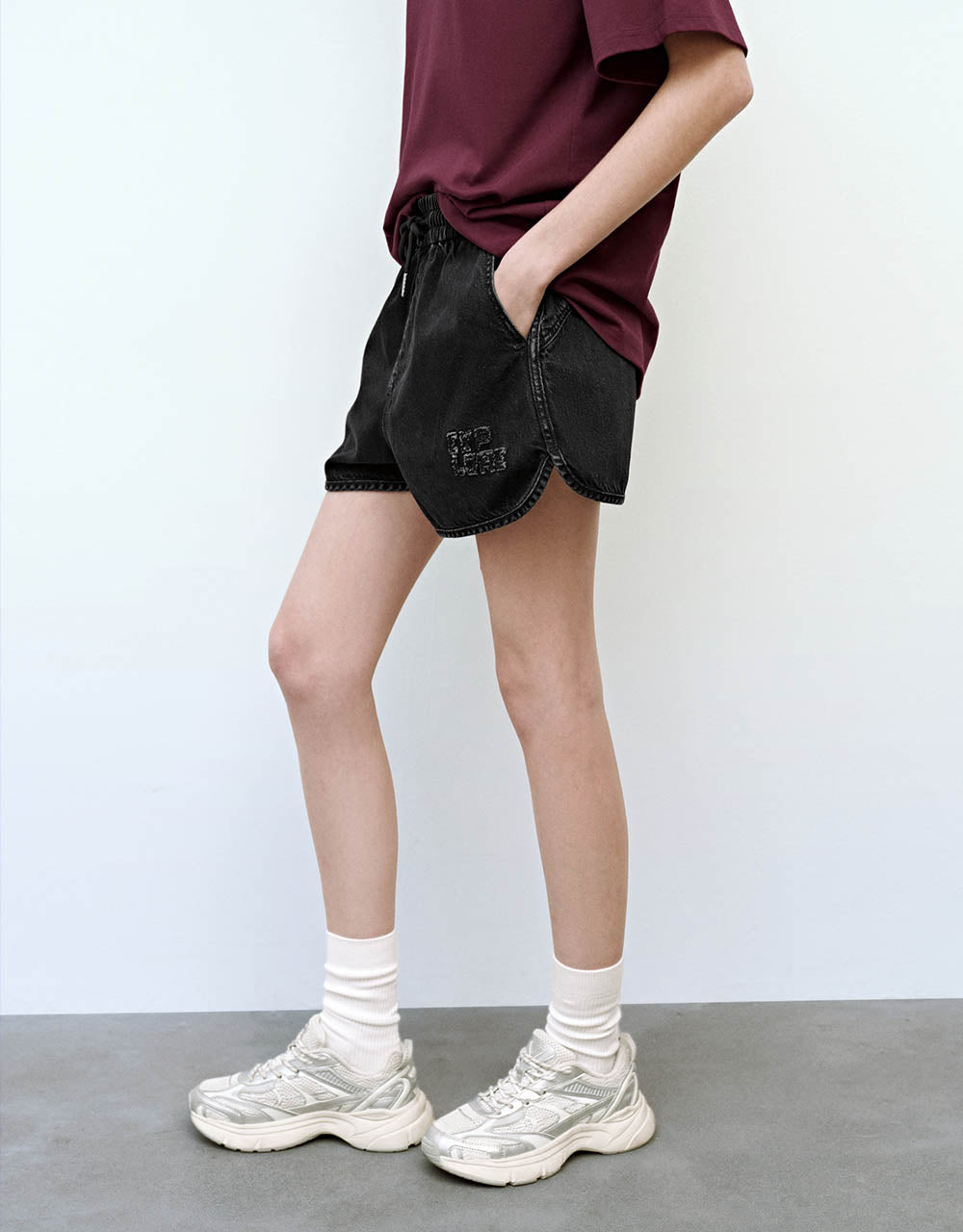 Drawstring Waist Denim Shorts