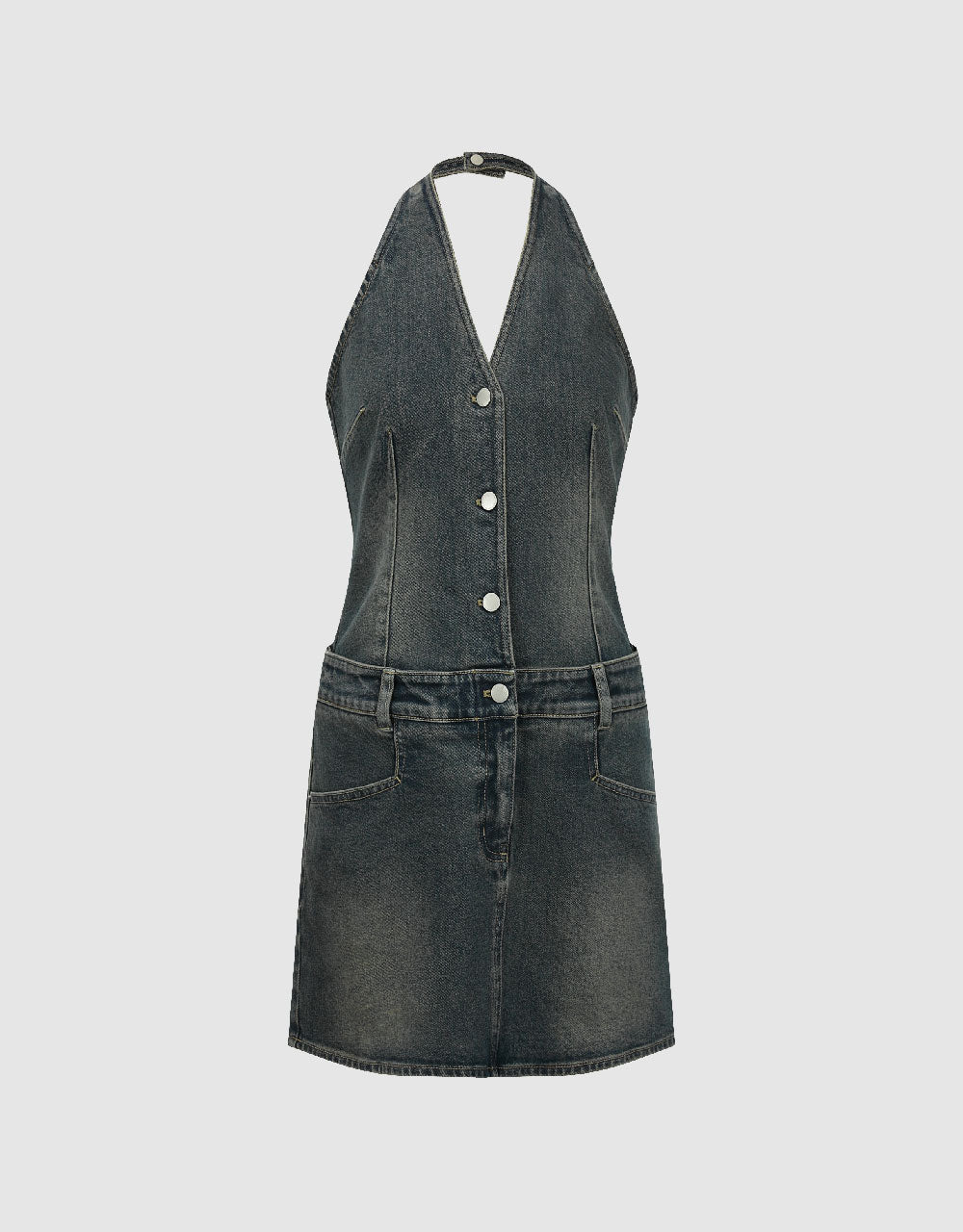 Sleeveless Halter Neck Denim Dress