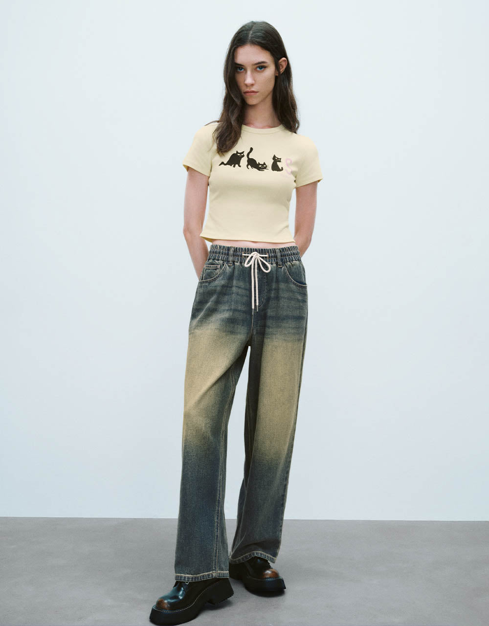 Drawstring Waist Wide-Leg Jeans