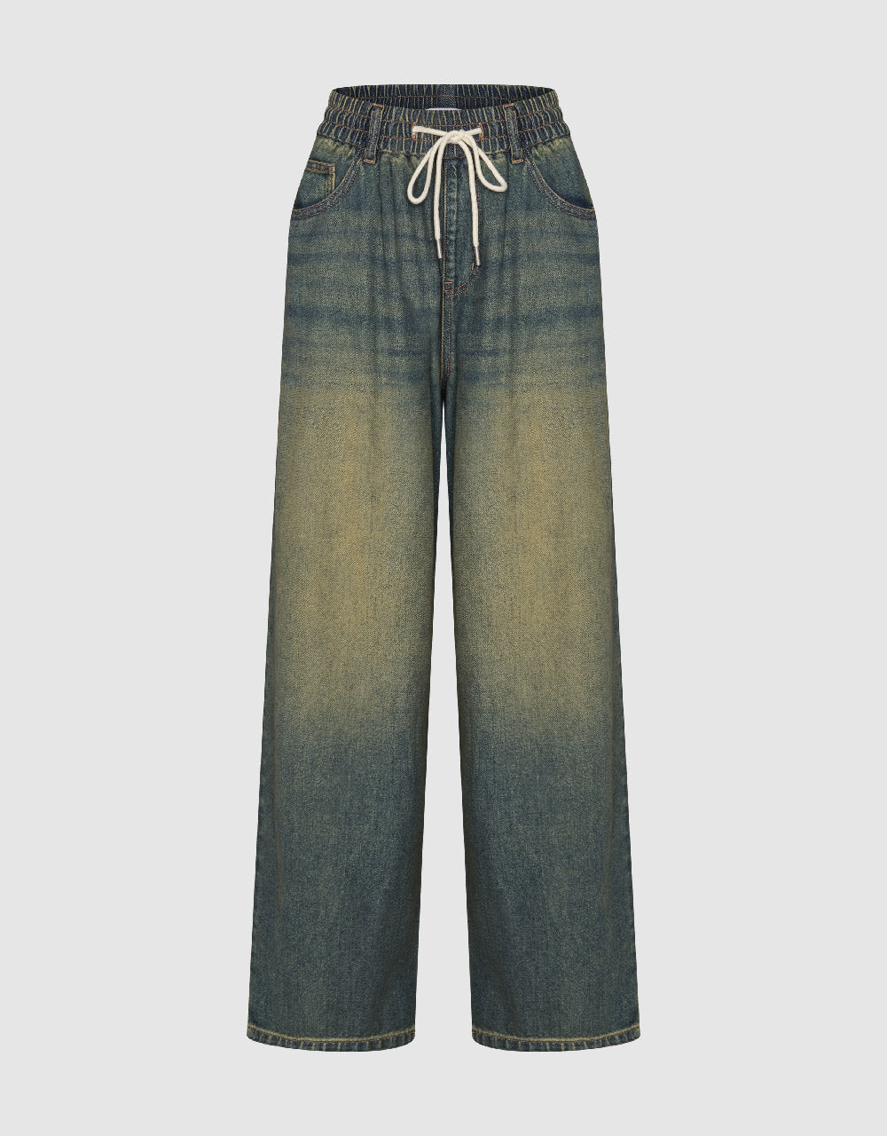 Drawstring Waist Wide-Leg Jeans