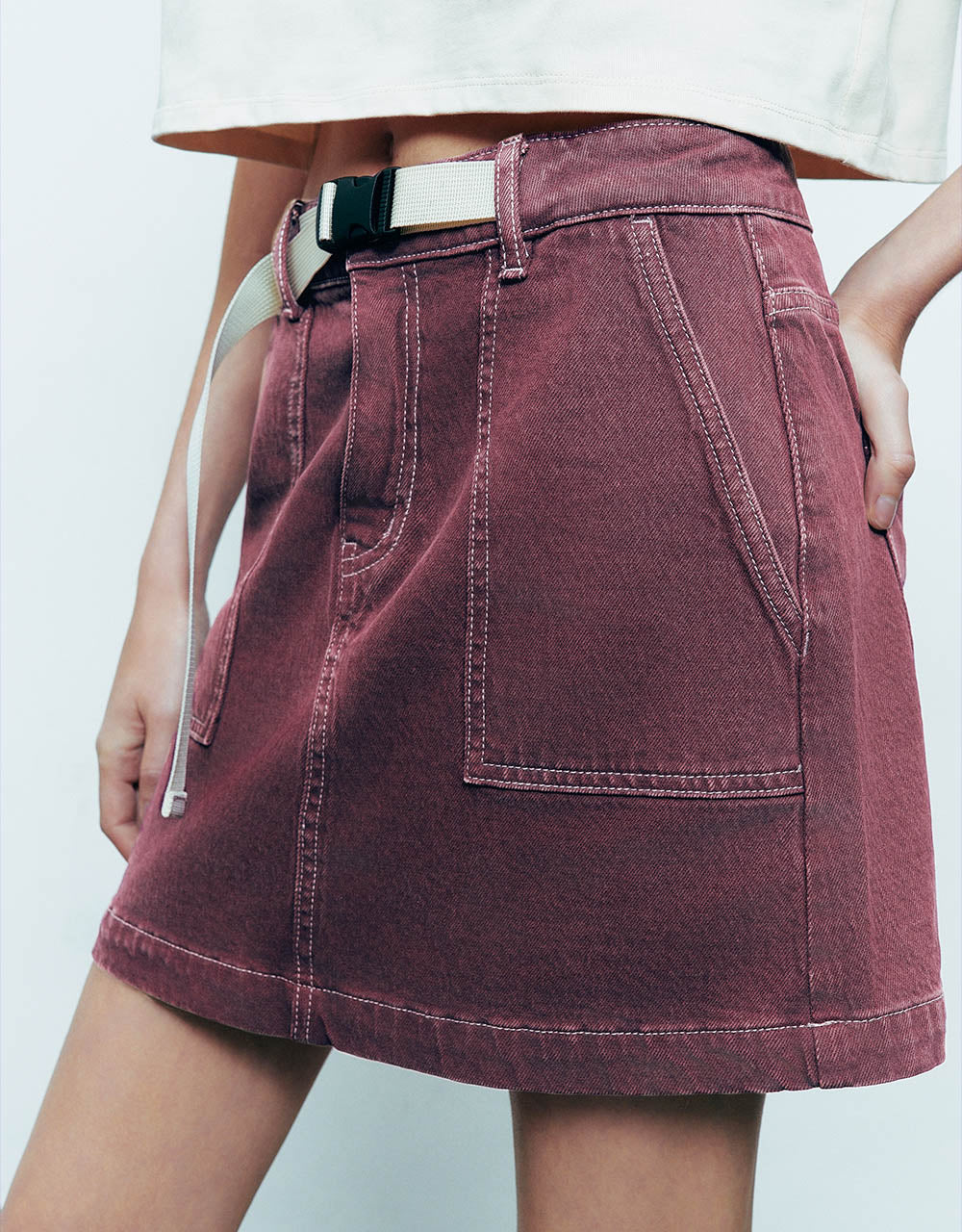 Mini Straight Denim Skirt With Belt