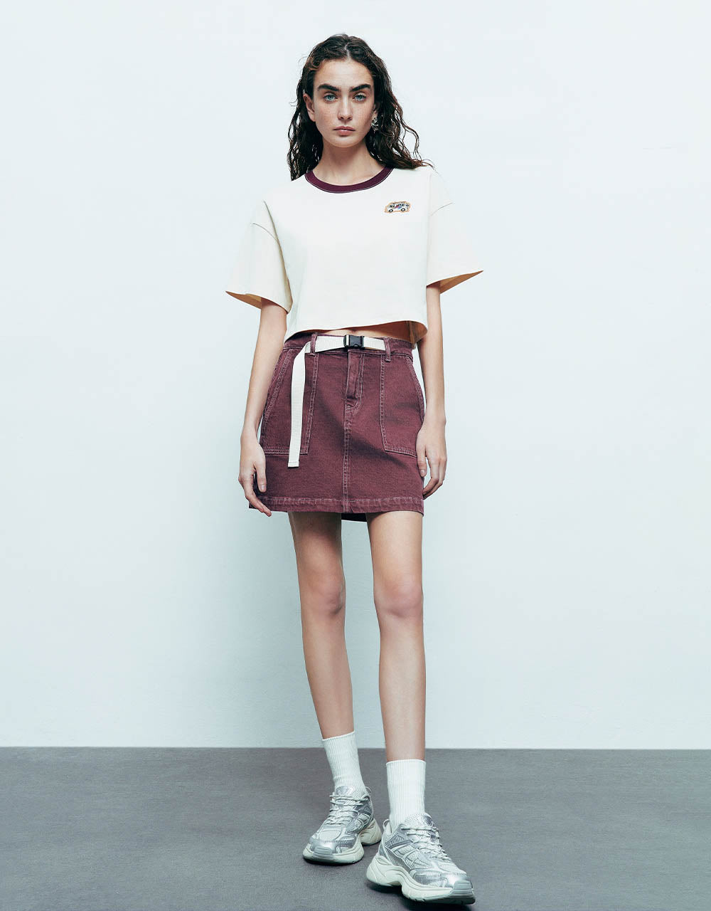 Mini Straight Denim Skirt With Belt