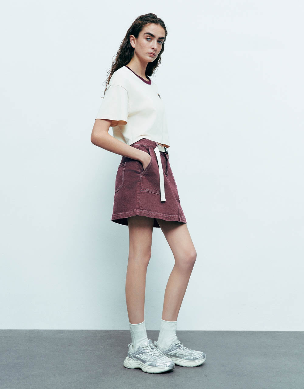 Mini Straight Denim Skirt With Belt