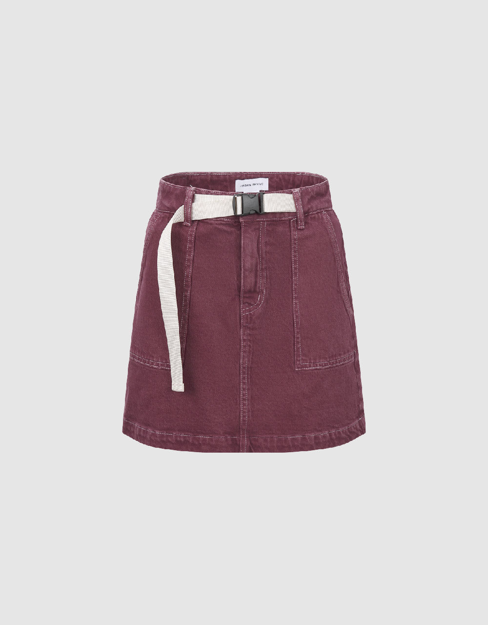 Mini Straight Denim Skirt With Belt