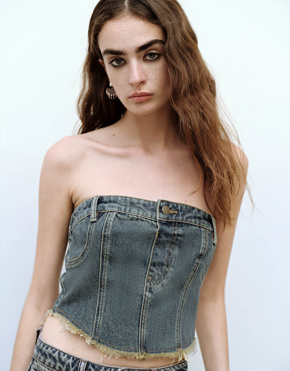 Raw Hem Skinny Denim Tube Top