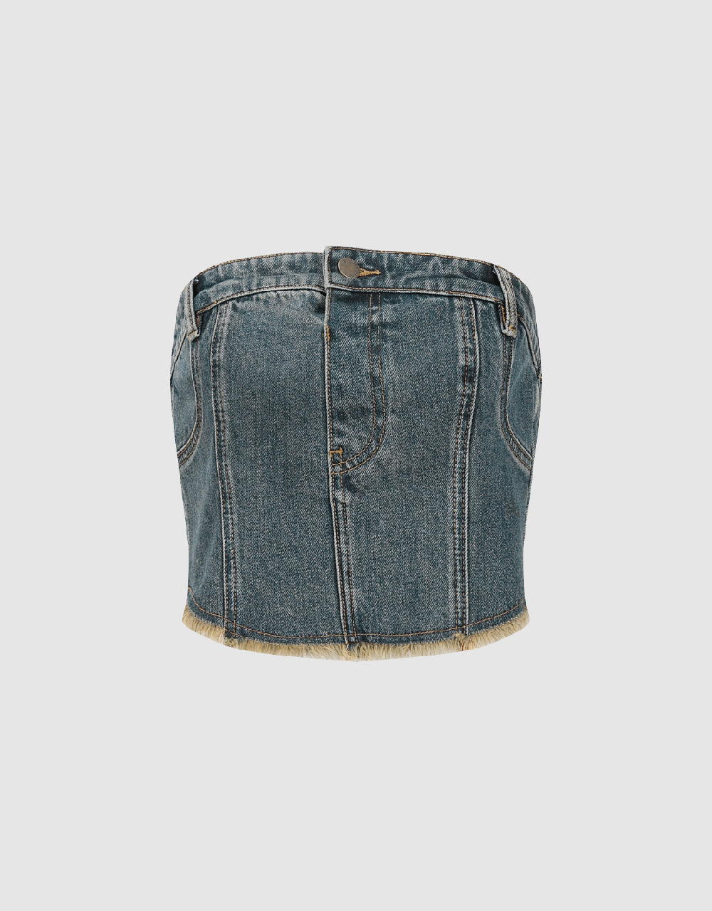 Raw Hem Skinny Denim Tube Top