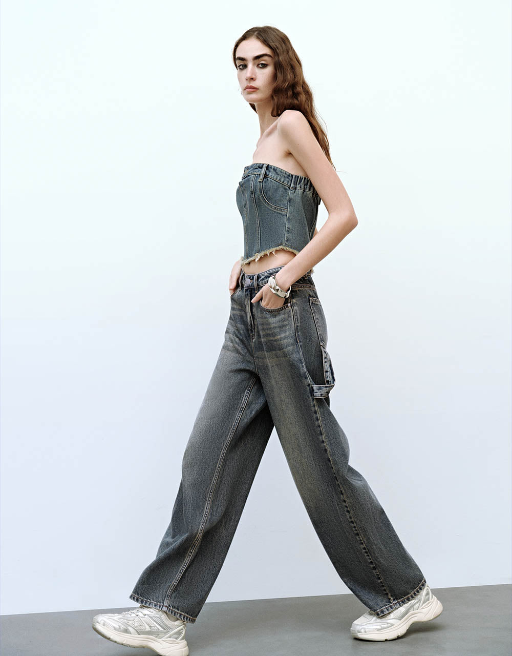 Raw Hem Skinny Denim Tube Top