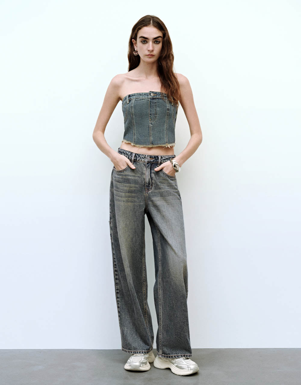 Raw Hem Skinny Denim Tube Top