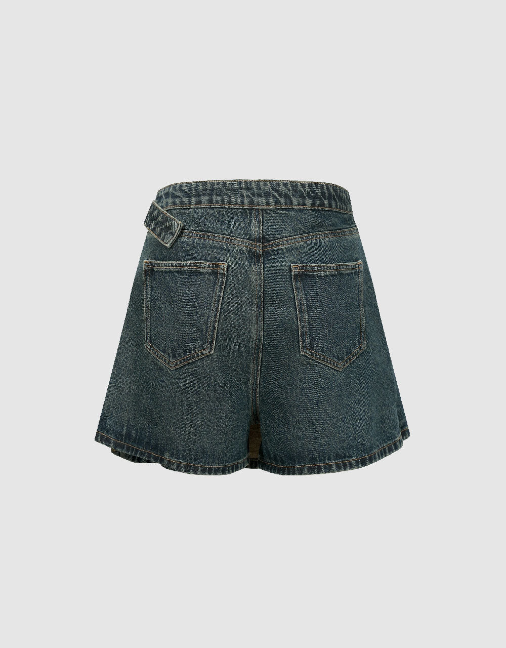 Pleated Denim Skort With Belt