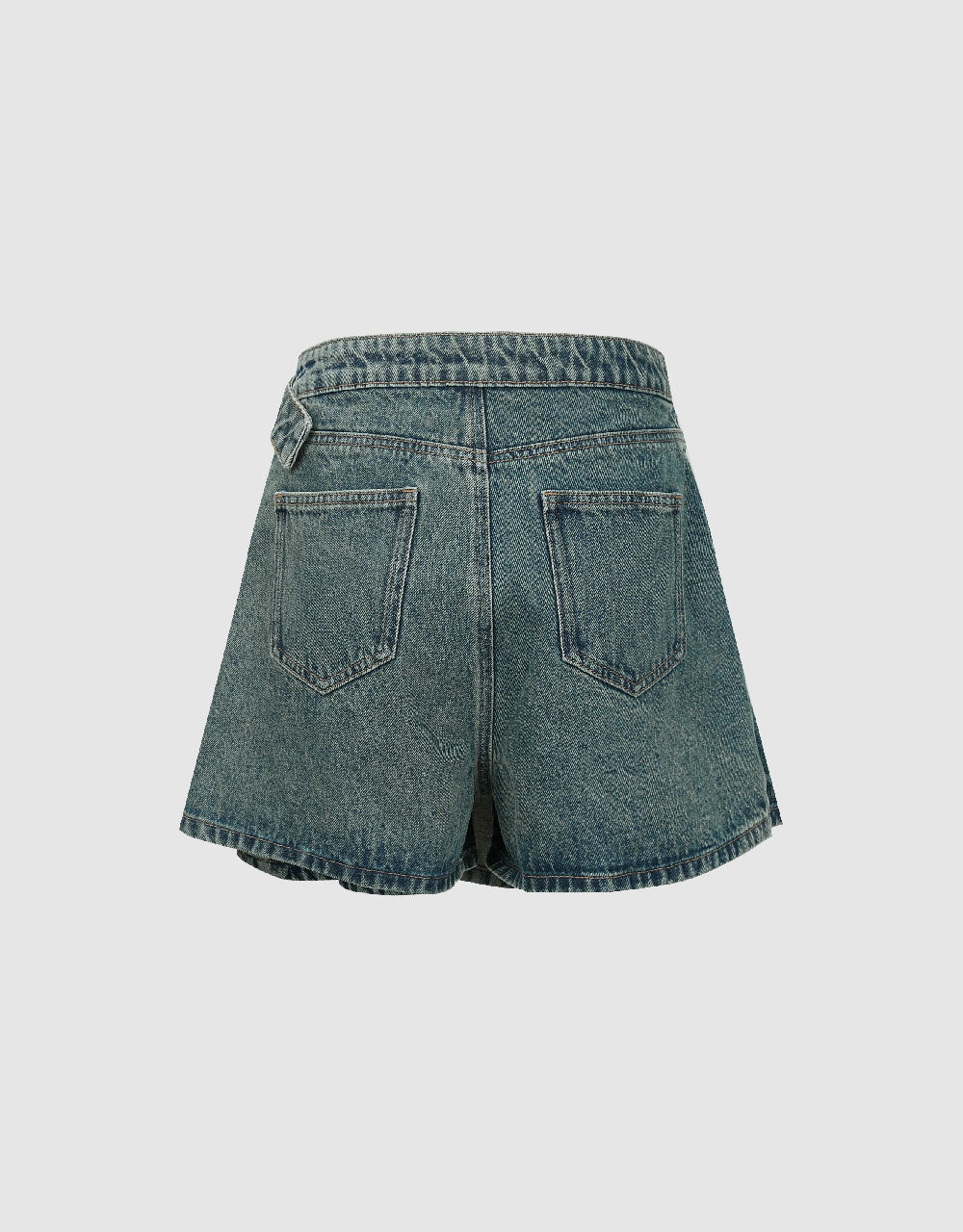 Pleated Mini Denim Skort With Belt