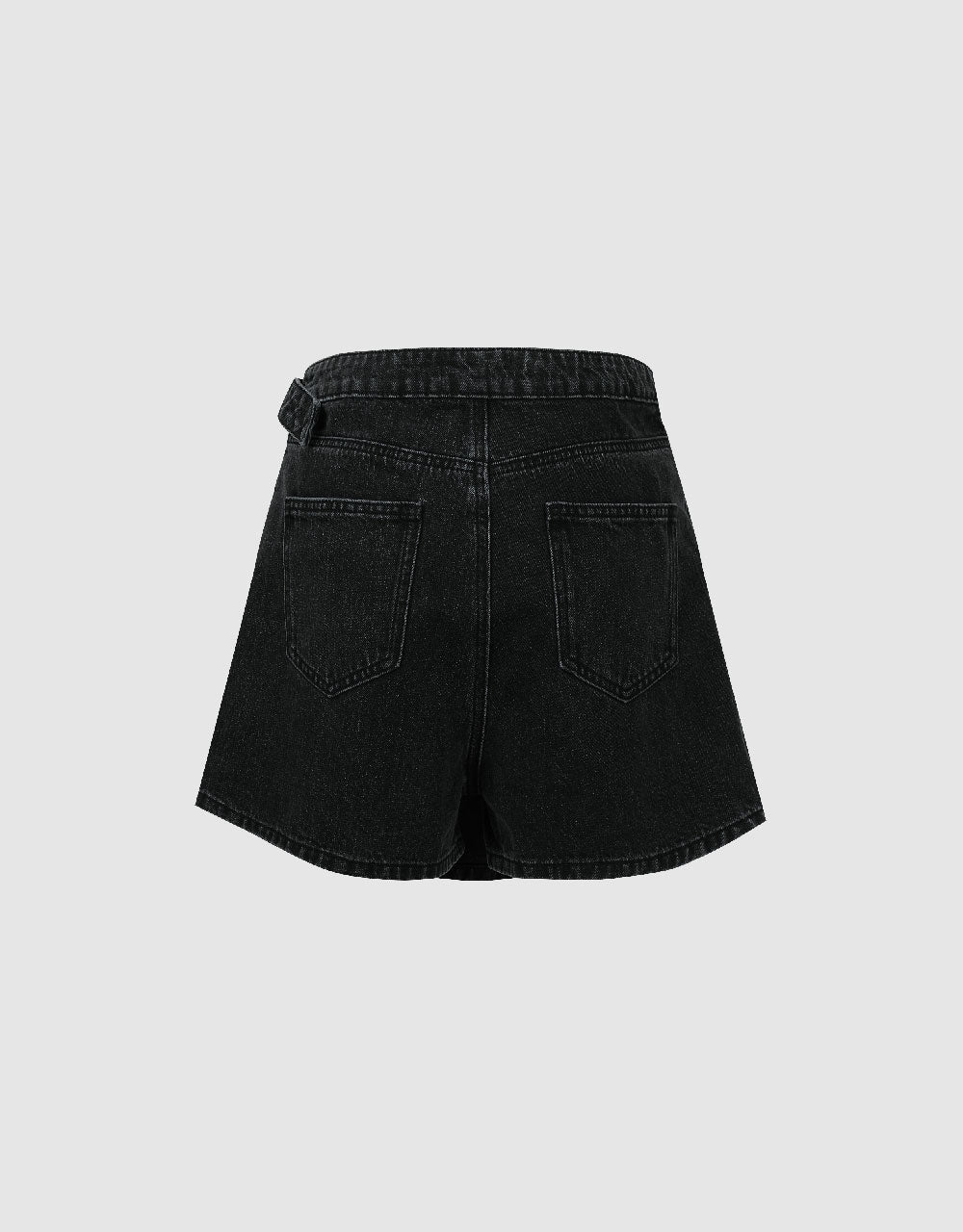 Pleated Mini Denim Skort With Belt