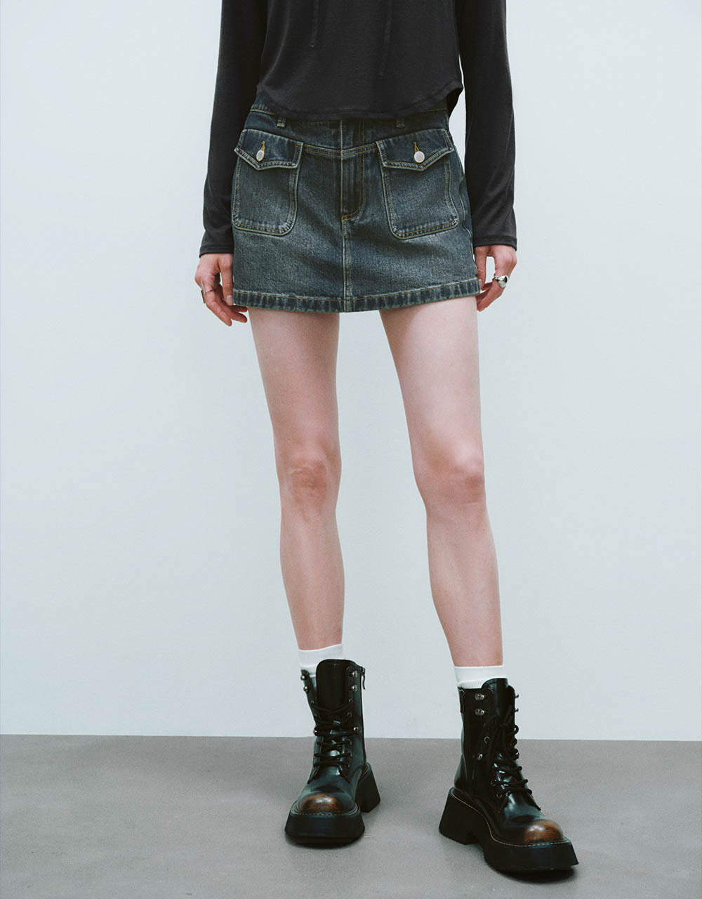 Front Pocket Denim Shorts