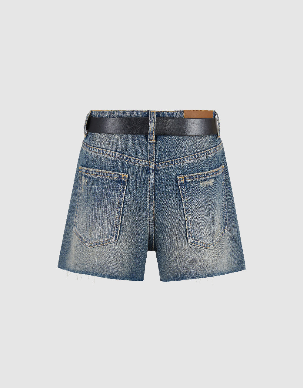 Raw Hem Denim Shorts With Belt