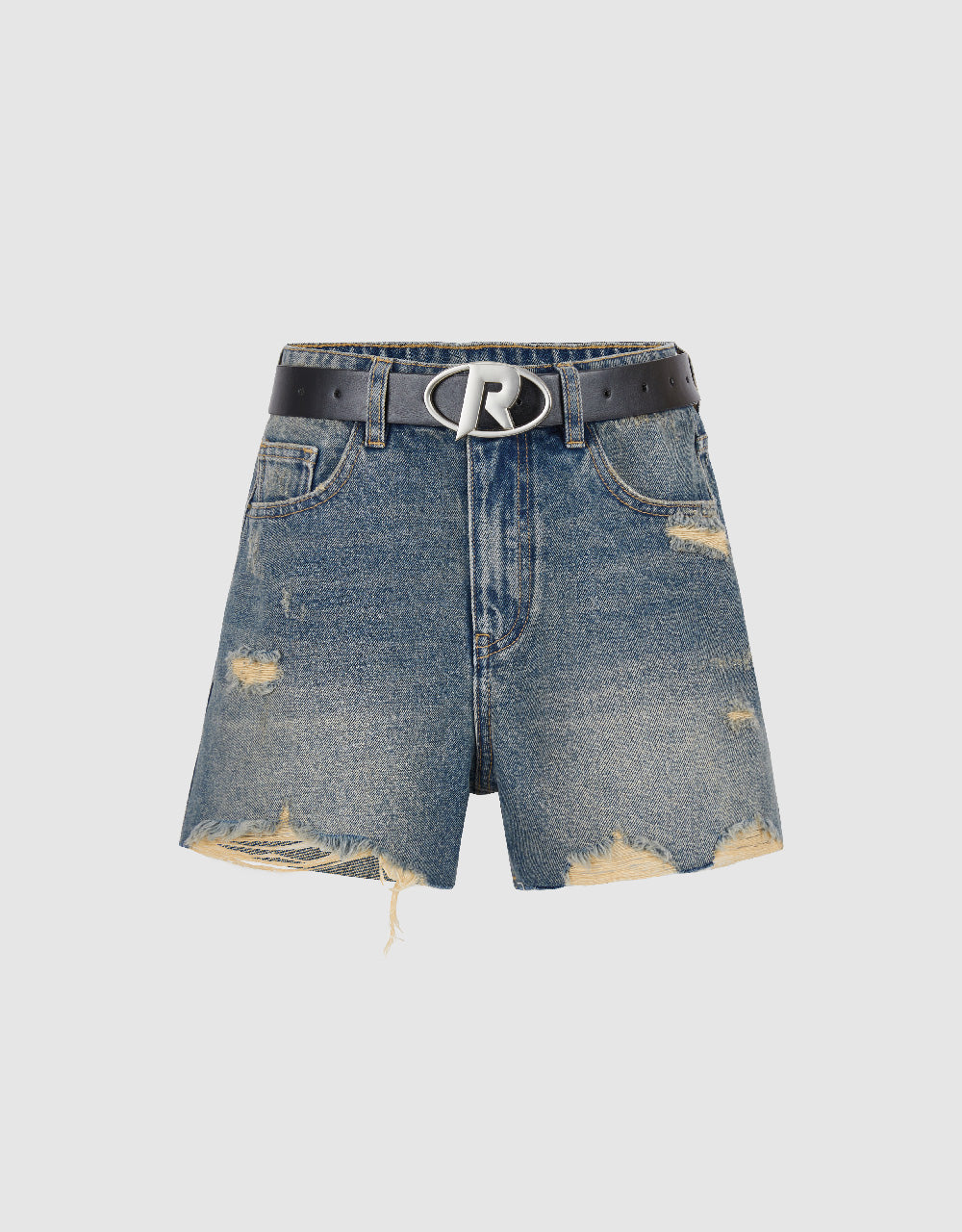 Raw Hem Denim Shorts With Belt