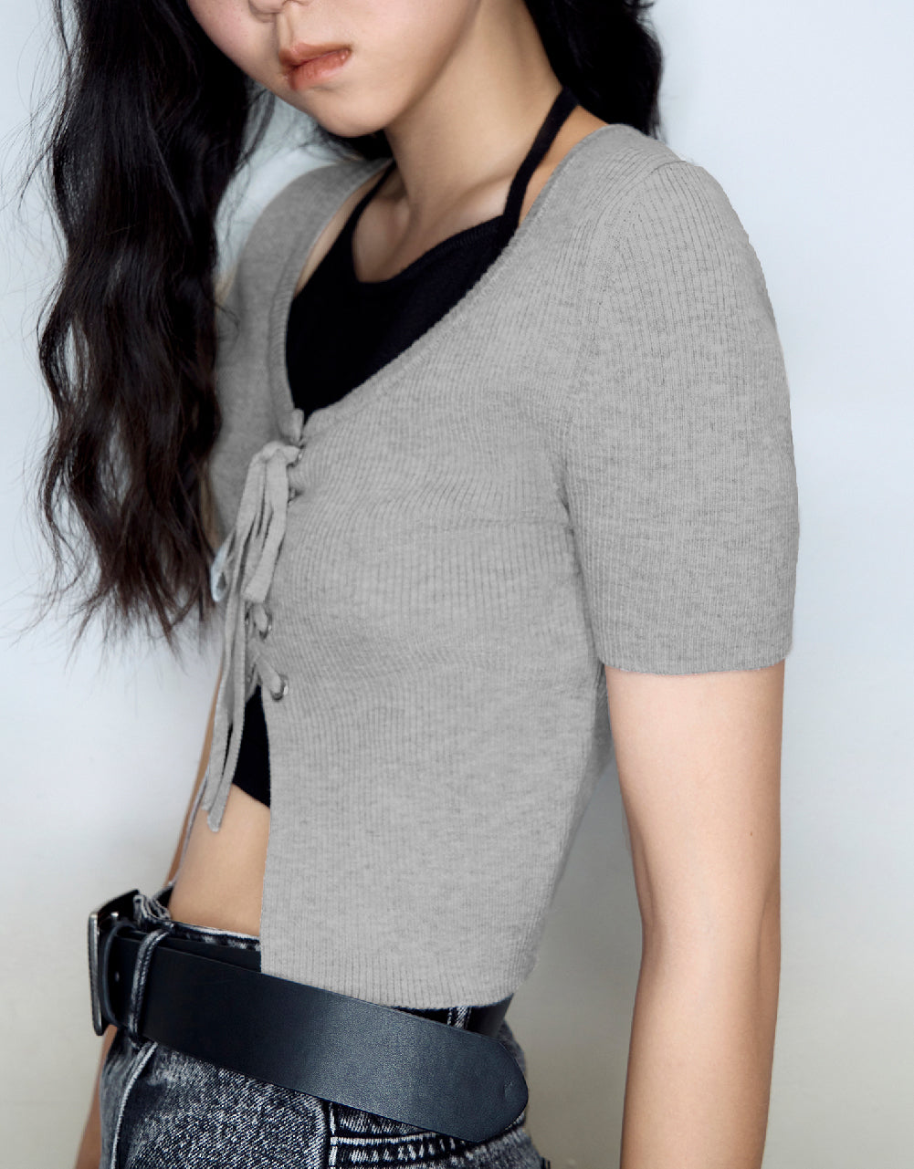 Halter Neck 2 In 1 Knitted T-Shirt