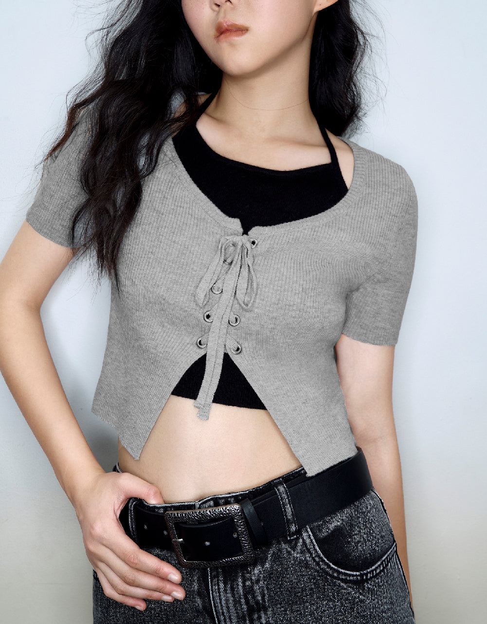 Halter Neck 2 In 1 Knitted T-Shirt