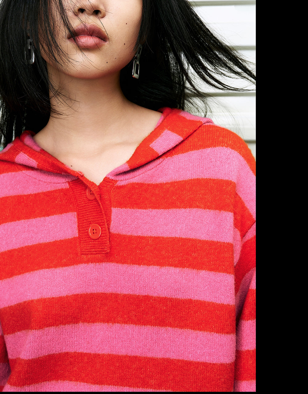 Striped Hooded Knitted T-Shirt