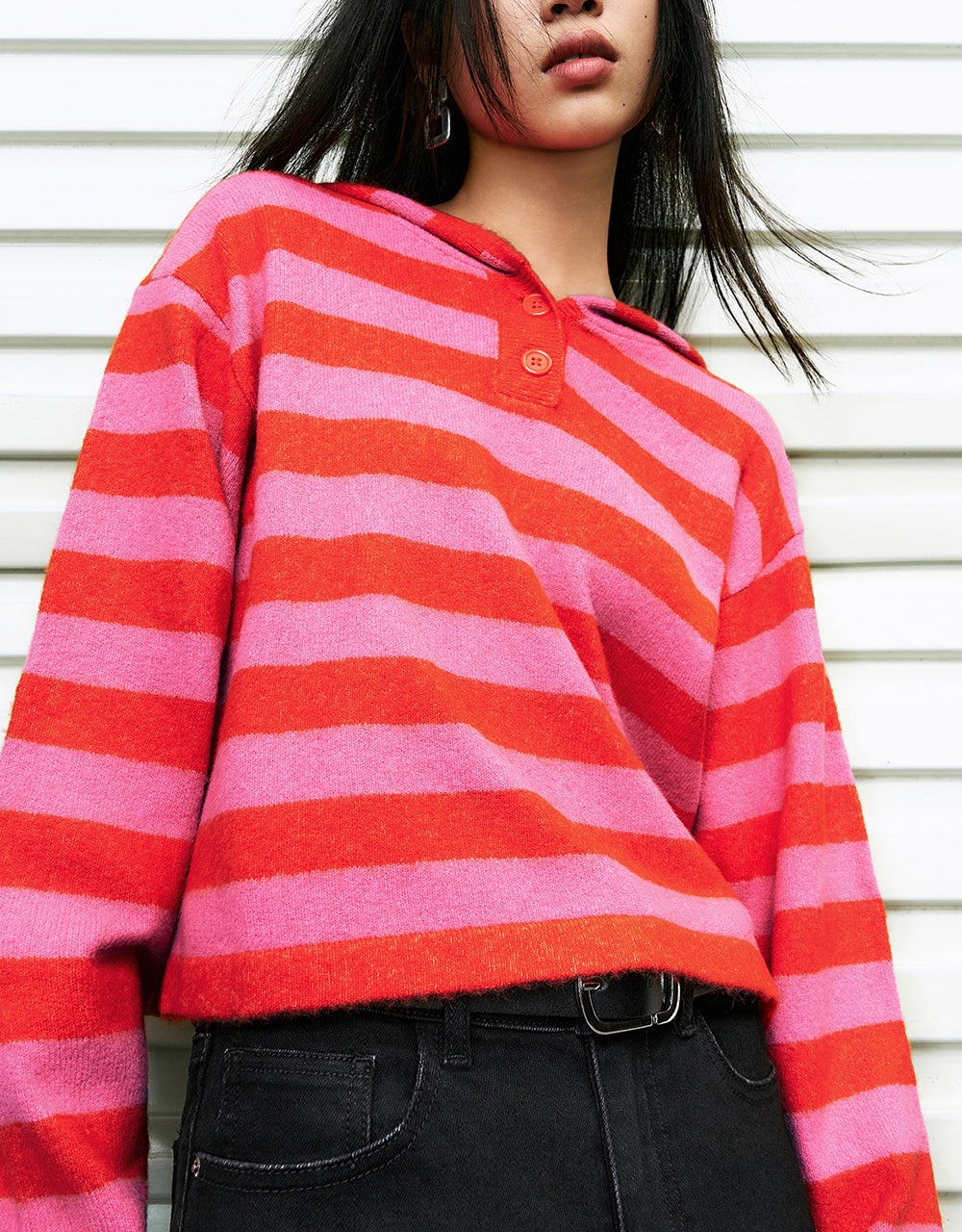 Striped Hooded Knitted T-Shirt