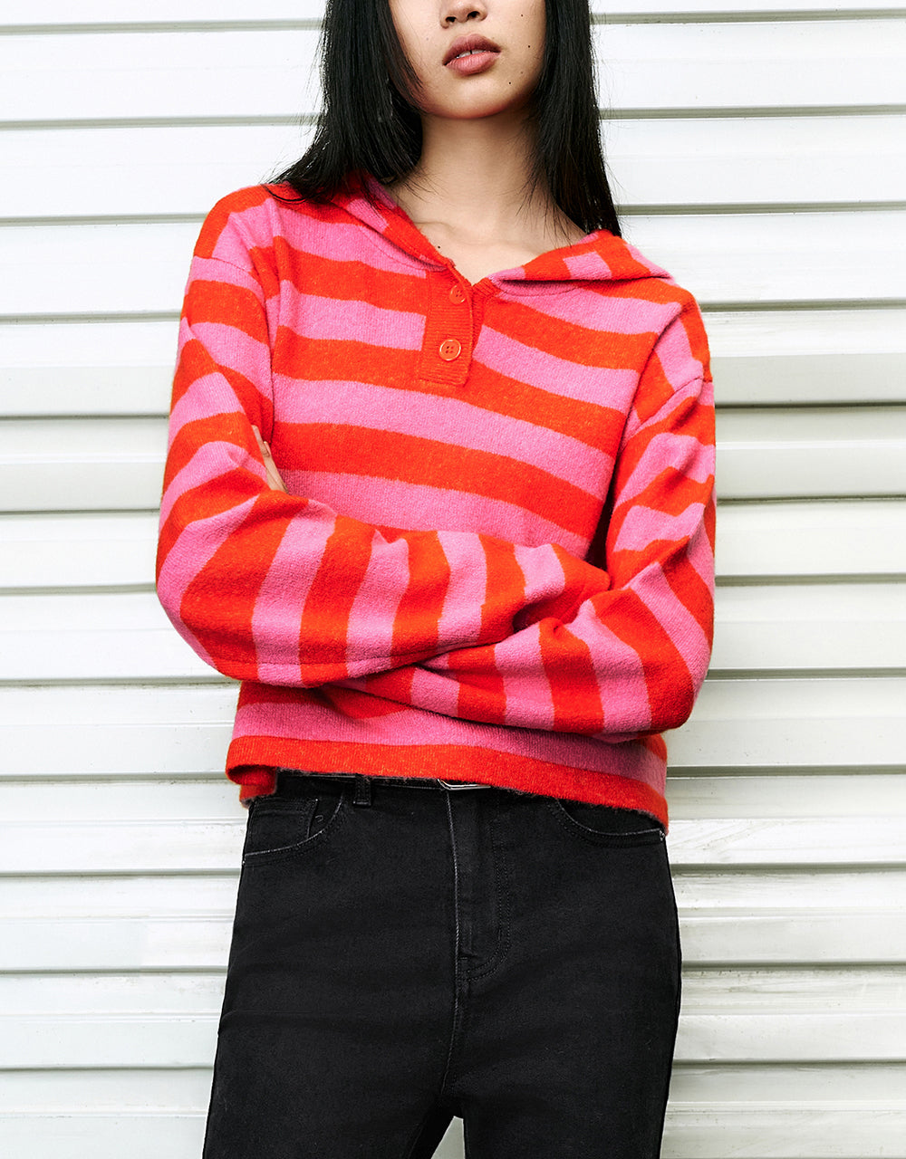 Striped Hooded Knitted T-Shirt