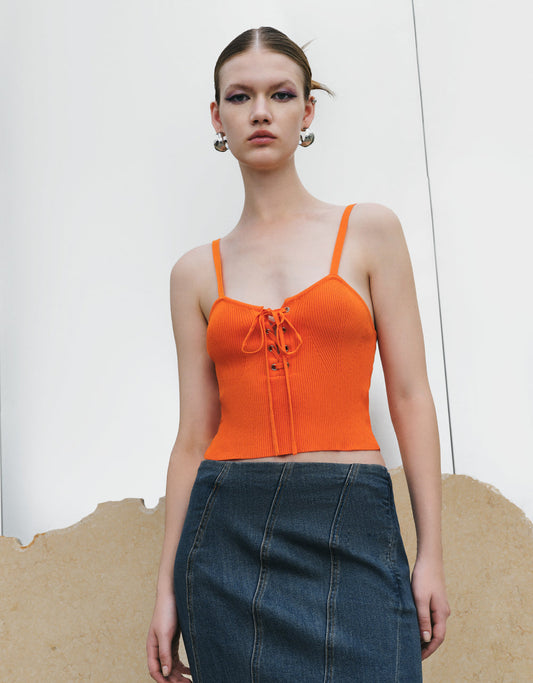 Lace Up Front Knitted Tank Top