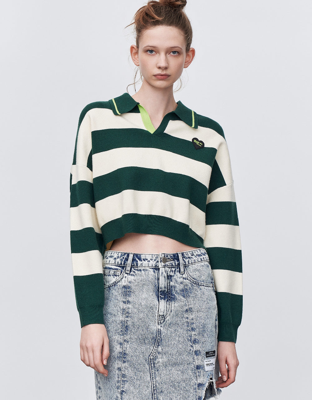 Striped Lapel Knitted T-Shirt