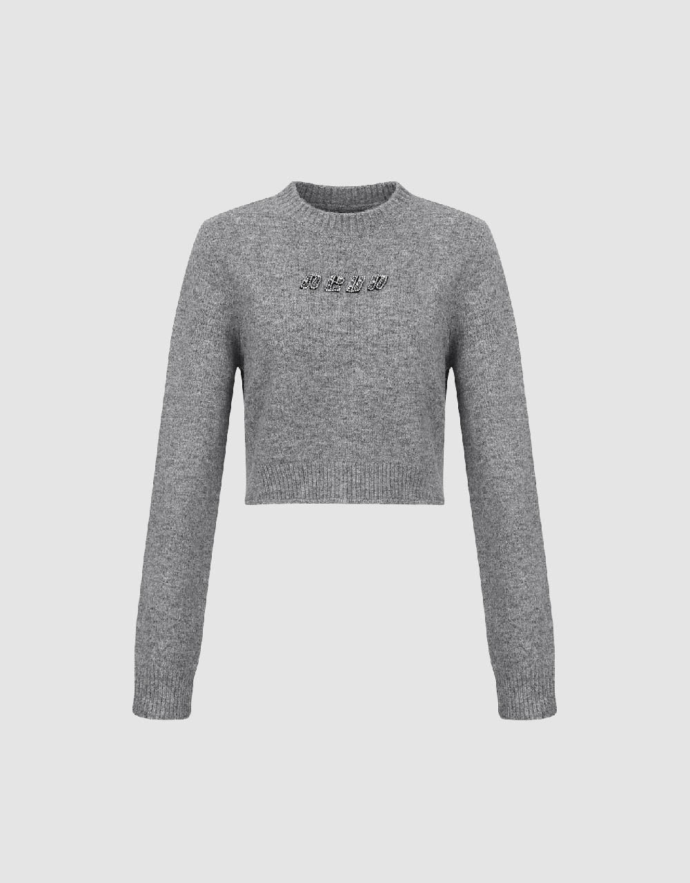 Letter Embossed Crew Neck Knitted T-Shirt