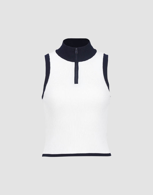 Zip Half Placket Knitted Tank Top