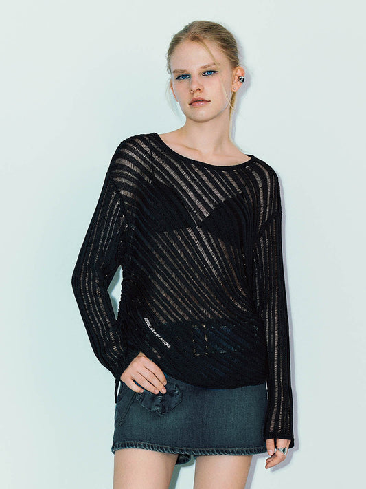 Sheer Crew Neck Knitted T-Shirt